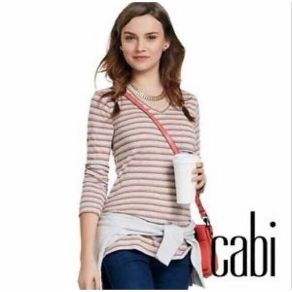 CAbi Skipper Striped Long Sleeve Tunic Top #3055 V Neck - Picture 1 of 6